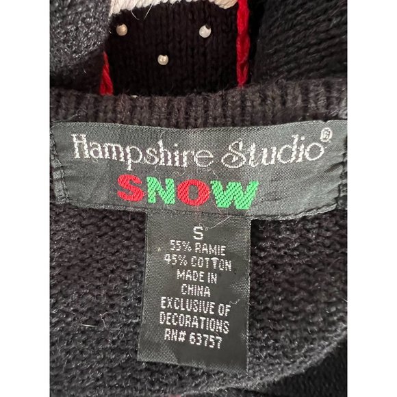 Hampshire Studio Christmas Holiday Cardigan Sm Blk Santa 55% Ramie, 45% Cotton - Picture 10 of 16